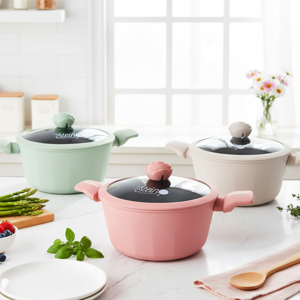 STEIN COOKWARE ROSE CASSEROLE PINK/WHT/GREEN