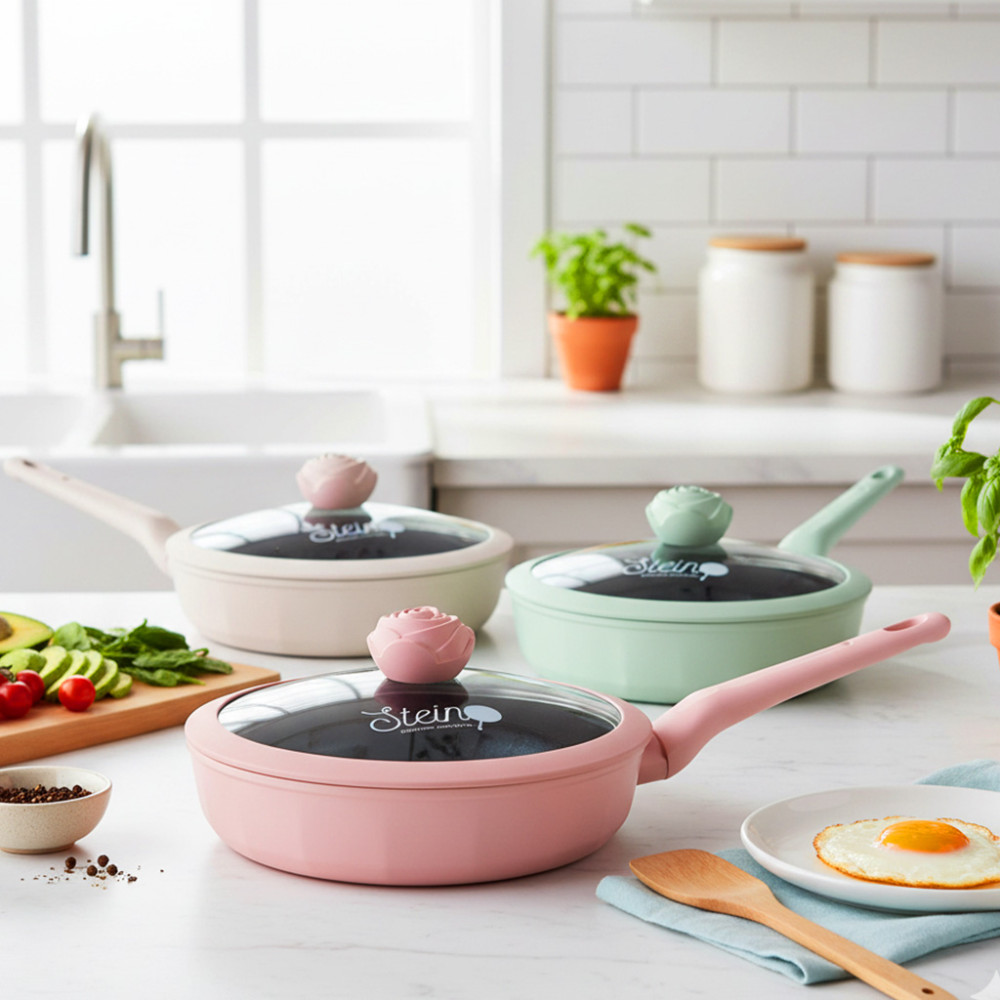 STEIN COOKWARE ROSE FRYPAN PINK/WHT/GREEN
