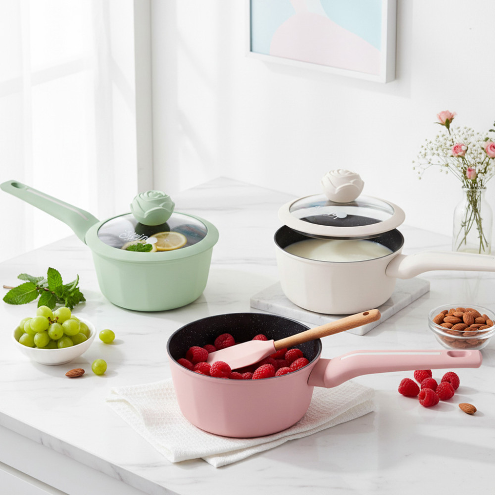 STEIN COOKWARE ROSE SAUCEPAN PINK/WHT/GREEN