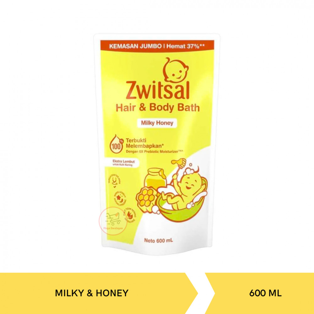 ZWITSAL HAIR&BODY BATH MILKY HONEY POUCH 600MLX12