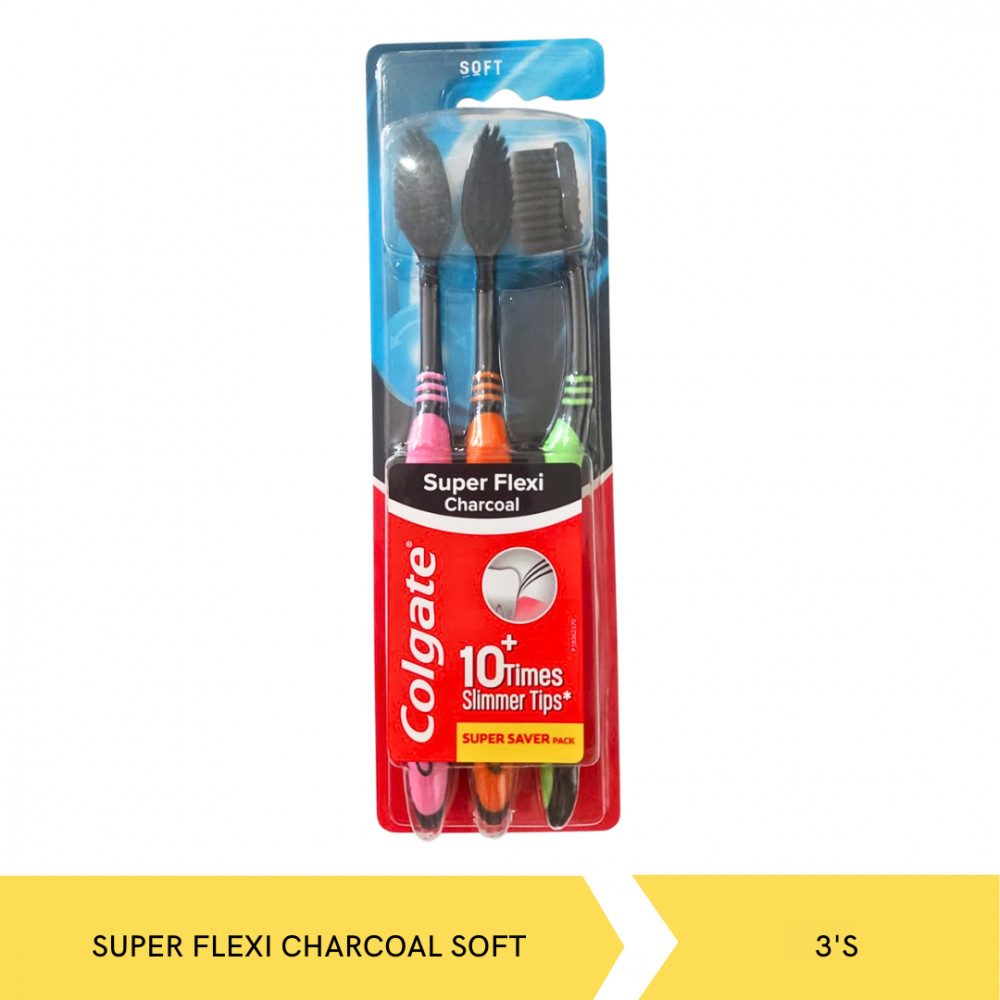 COLGATE T.BRUSH SUPER FLEXI CHARCOAL SOFT 3`S X 24