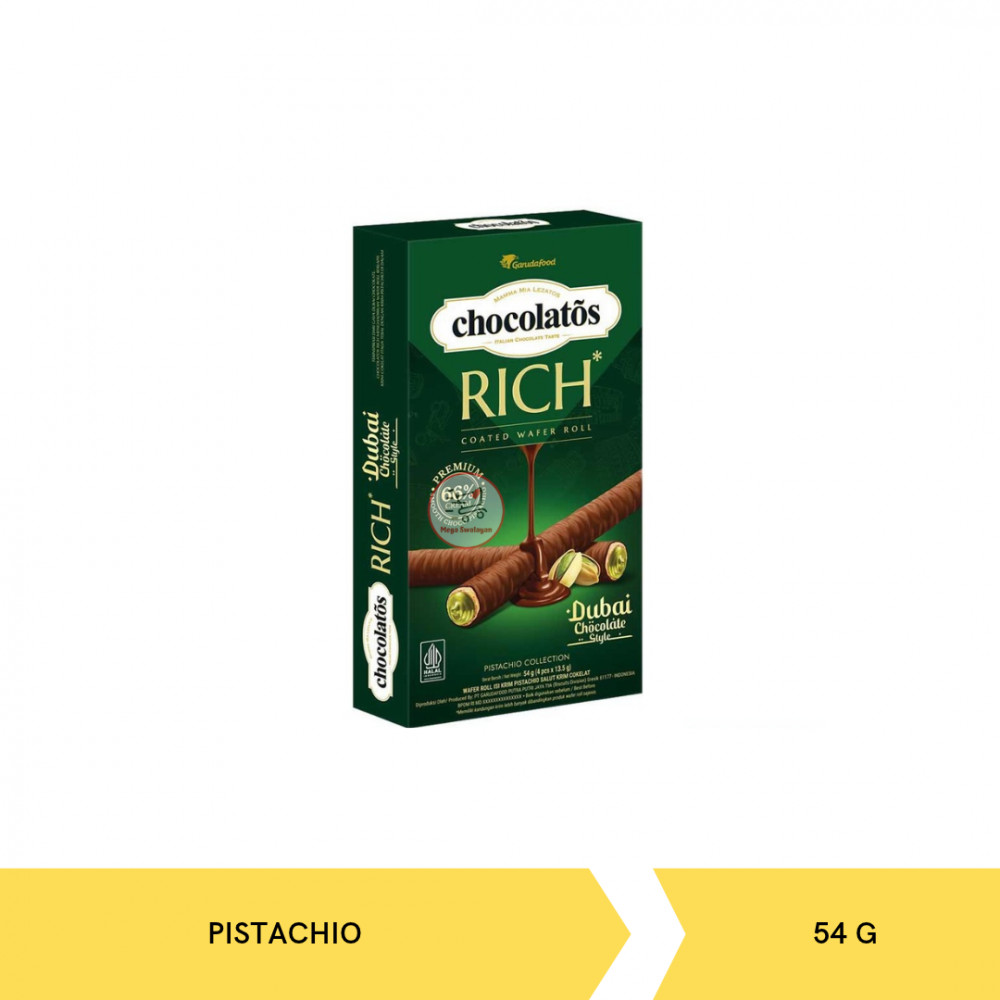 CHOCOLATOS RICH WFR ROLL PISTACHIO 54G X 24