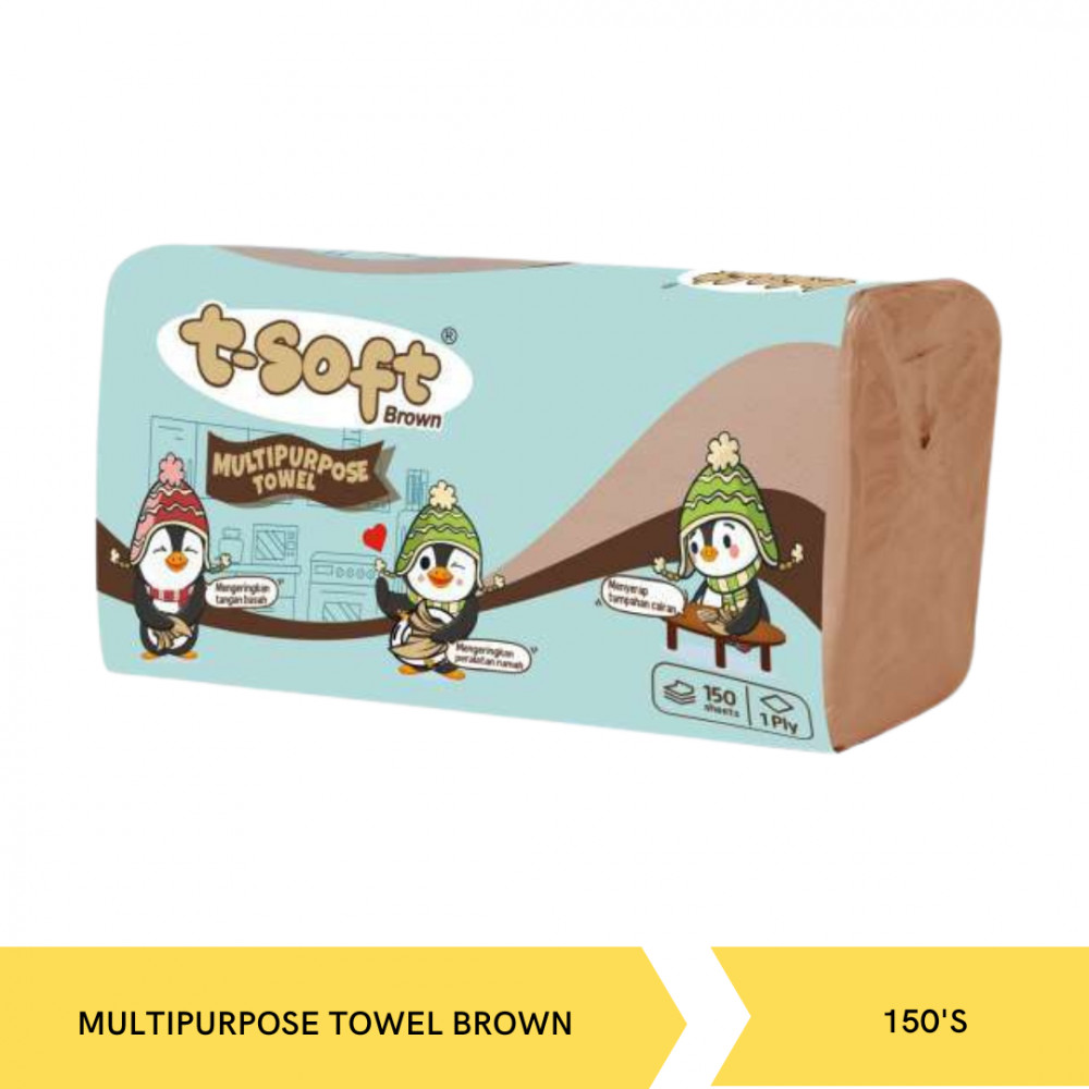 T-SOFT MULTIPURPOSE TOWEL BROWN 150`S 1PLY X 20