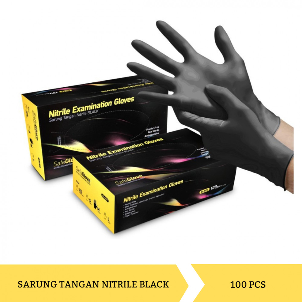 SAFEGLOVE NITRILE GLOVES BLACK M BOX 100`SX10