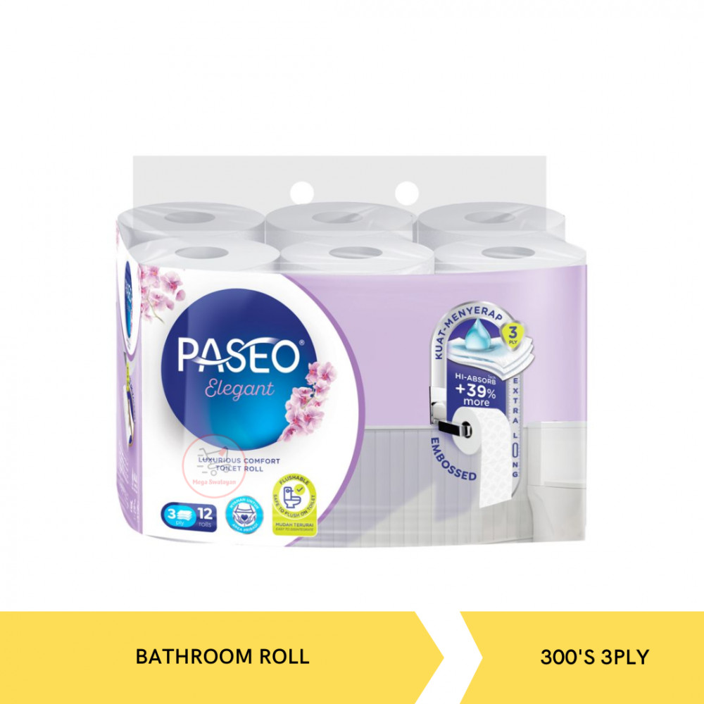 PASEO BATHROOM ROLL/12 ROLLS 300`S 3PLY X 4PAK EMB