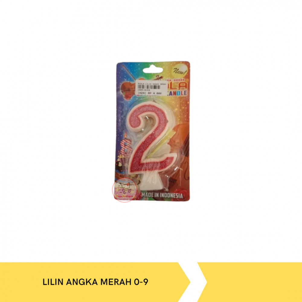 BIOLA LILIN ANGKA MERAH 0-9 GLITER