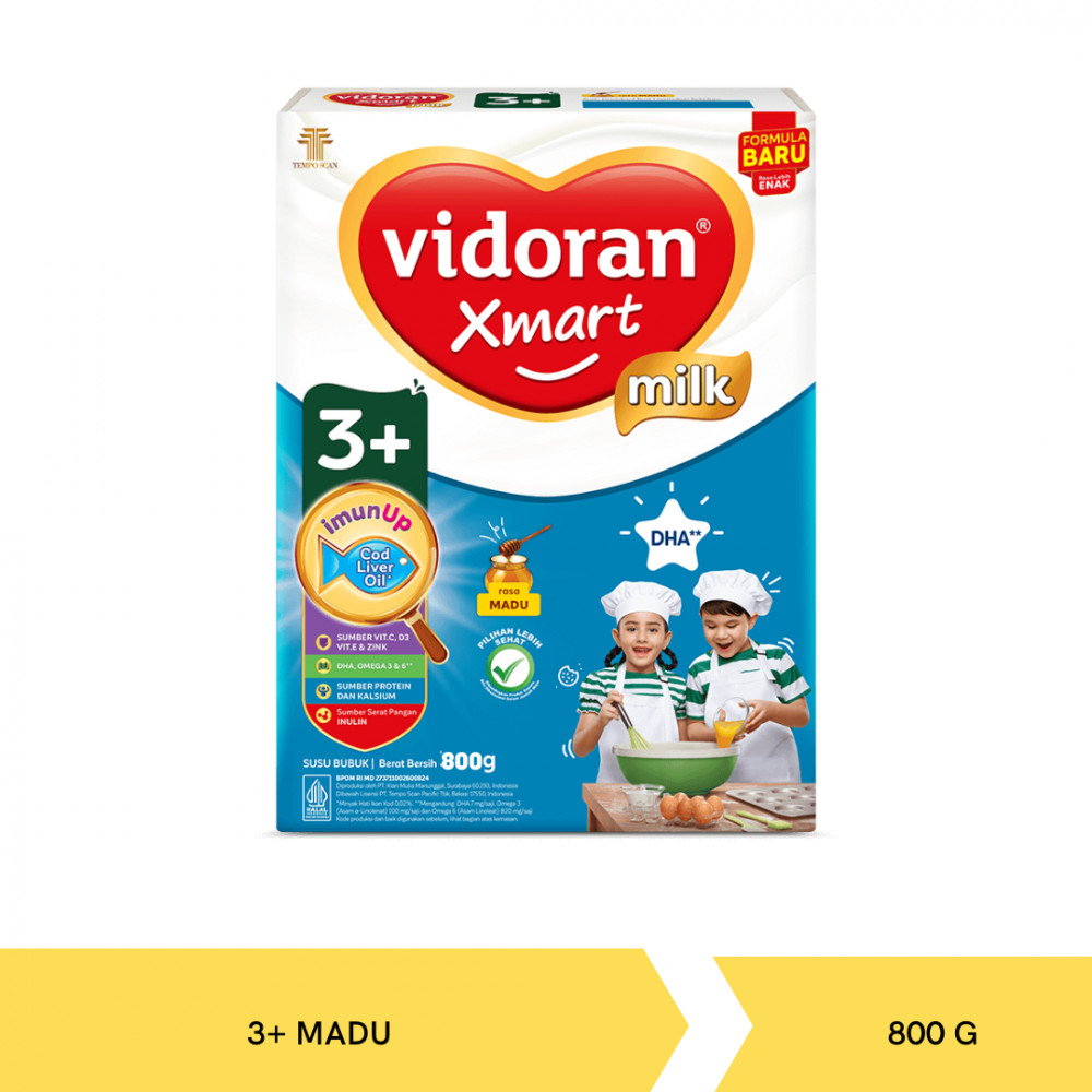 VIDORAN MILK XMART 3+ MADU 800G X 12