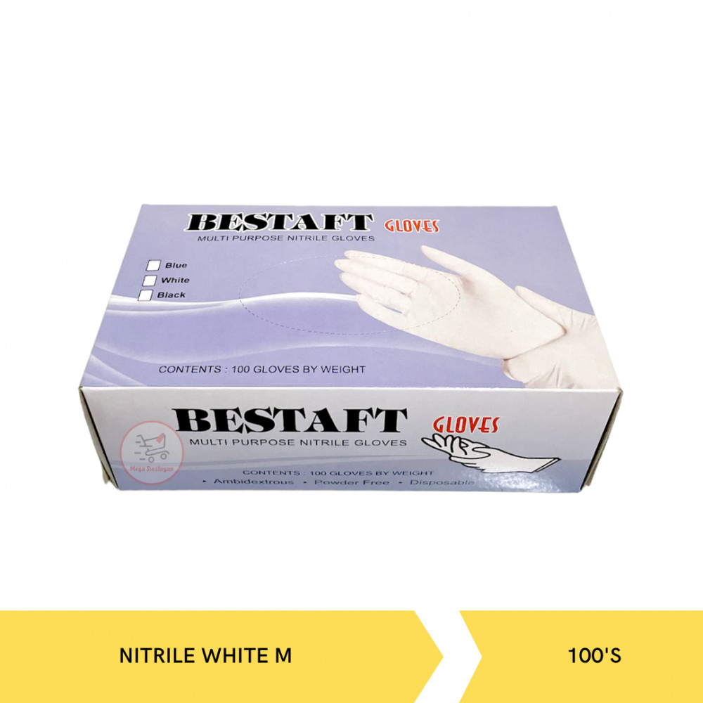BESTAFT GLOVES NITRILE WHITE M/100`S