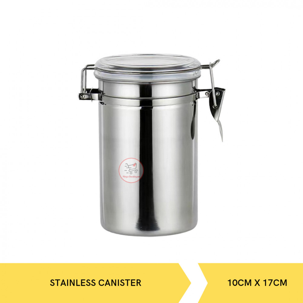 STAINLESS CANISTER 10CM X 17CMH