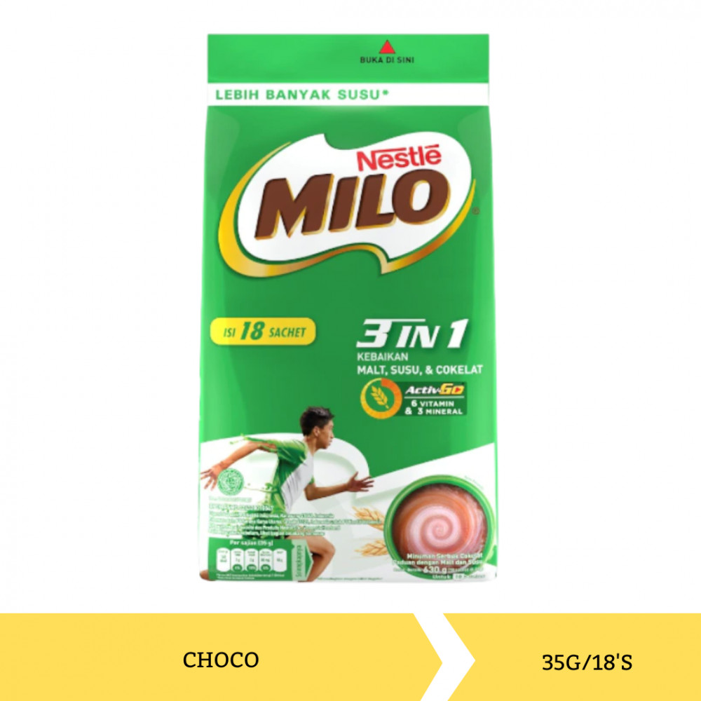 MILO 3IN1 POLYBAG 34G/18`S X 12
