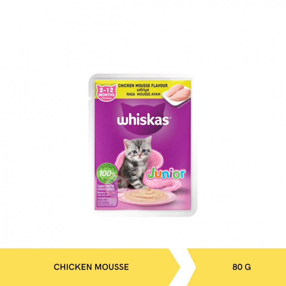 WHISKAS JUNIOR CHICKEN MOUSSE POUCH 80G X 28