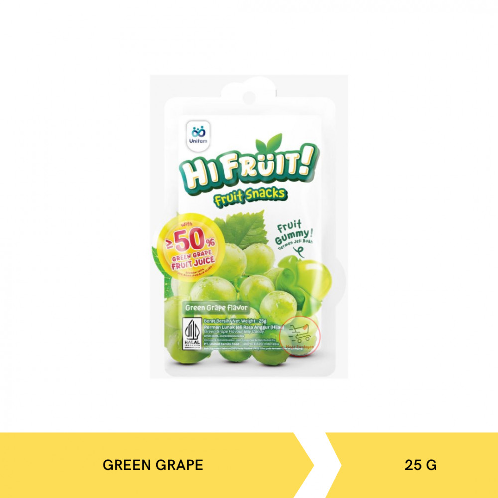 HI FRUIT SNACK GUMMY GREEN GRAPE 25GX 144