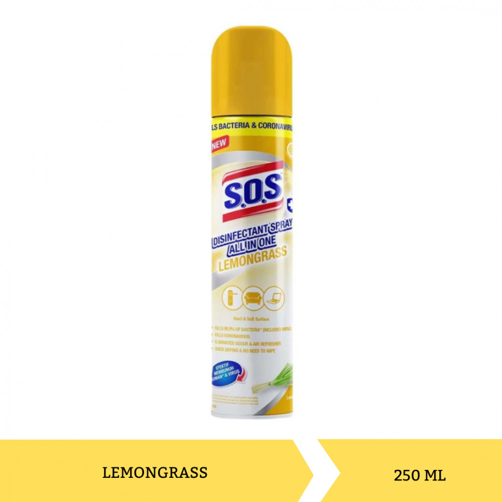 SOS DISINFECTANT SPRAY LEMONGRASS 250ML X 12