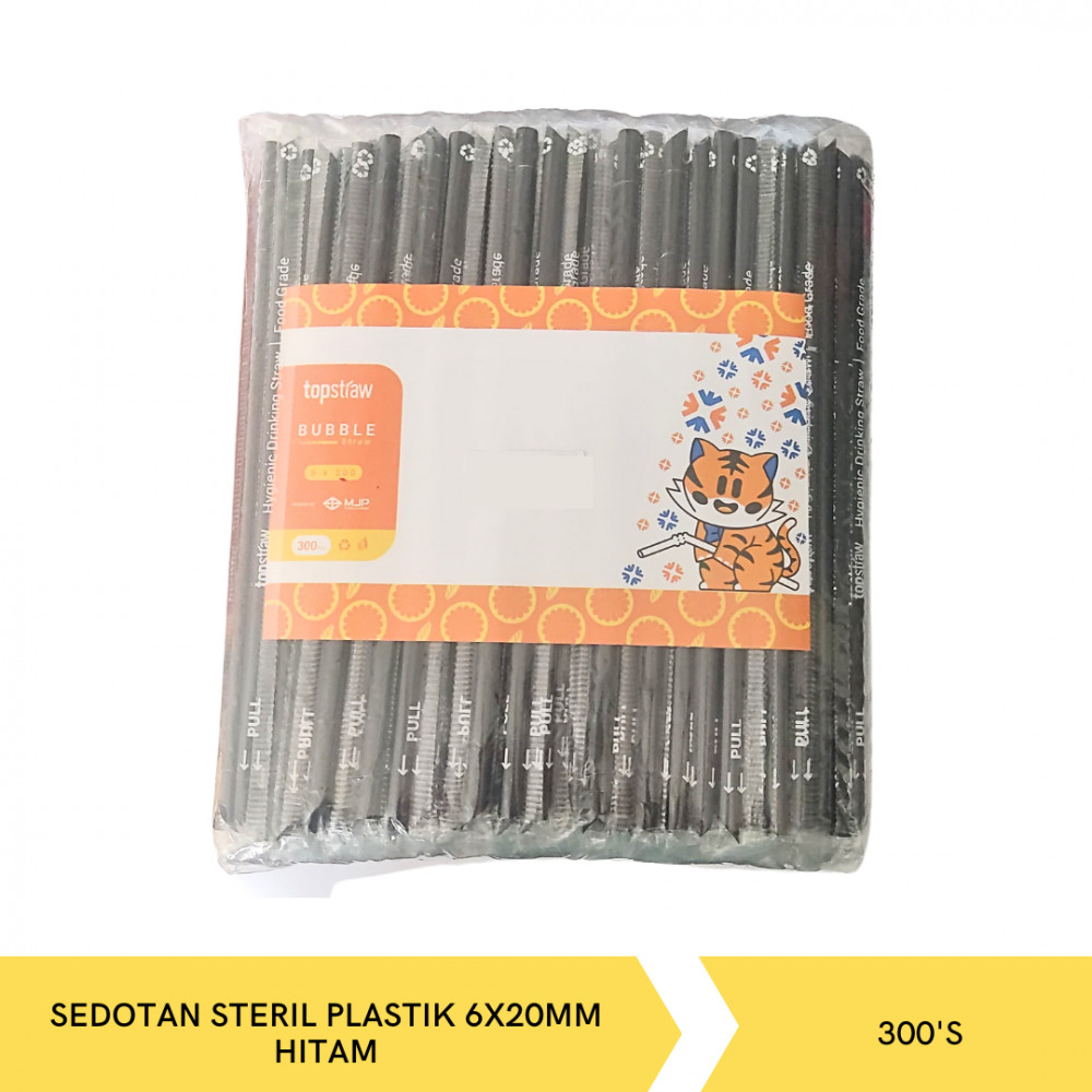 HIGENIK SEDOTAN STERIL PLASTIK 6X20MM HITAM ISI 250