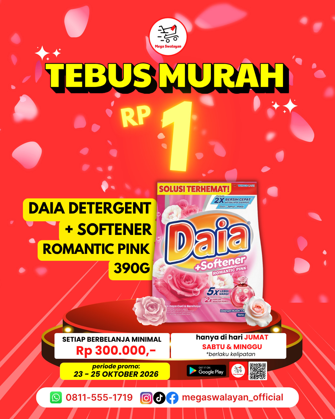 🎉Belanja 300RB bisa dapat  1 PCS DAIA DETERGENT+SOFTENER ROMANTIC PINK 390G seharga 1 Rupiah?!