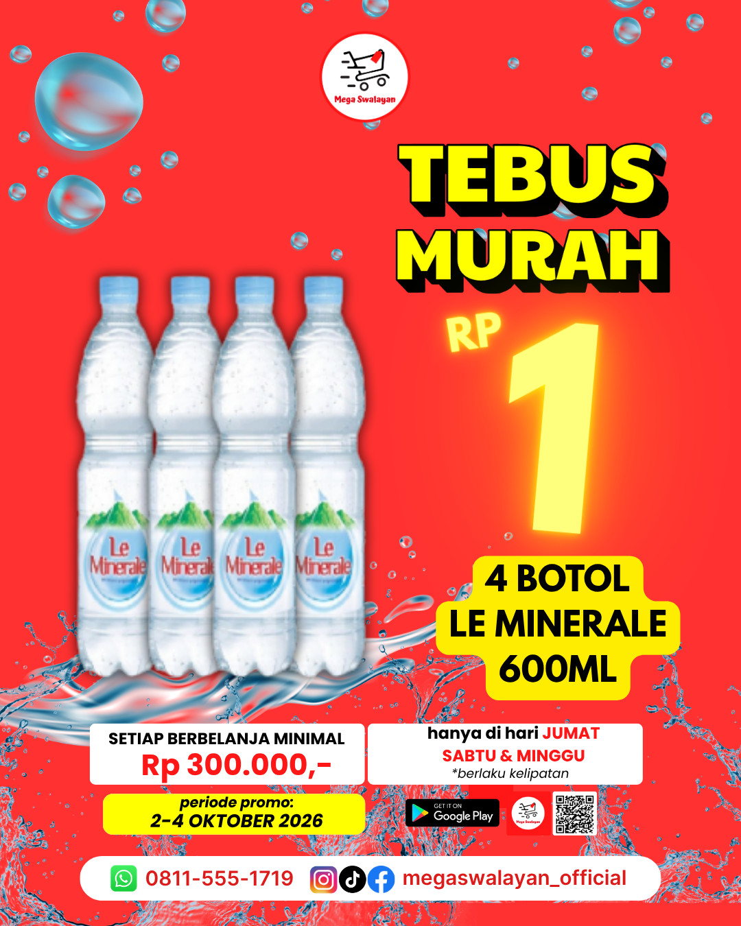 🎉Belanja 300RB bisa dapat 4 BOTOL LE MINERALE 600ML seharga 1 Rupiah?!