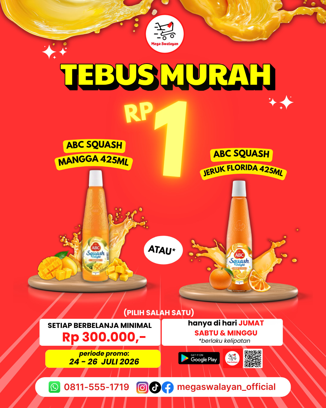 🎉Belanja 300RB bisa dapat ABC SQUASH MANGGA/JERUK FLORIDA seharga 1 Rupiah?!
