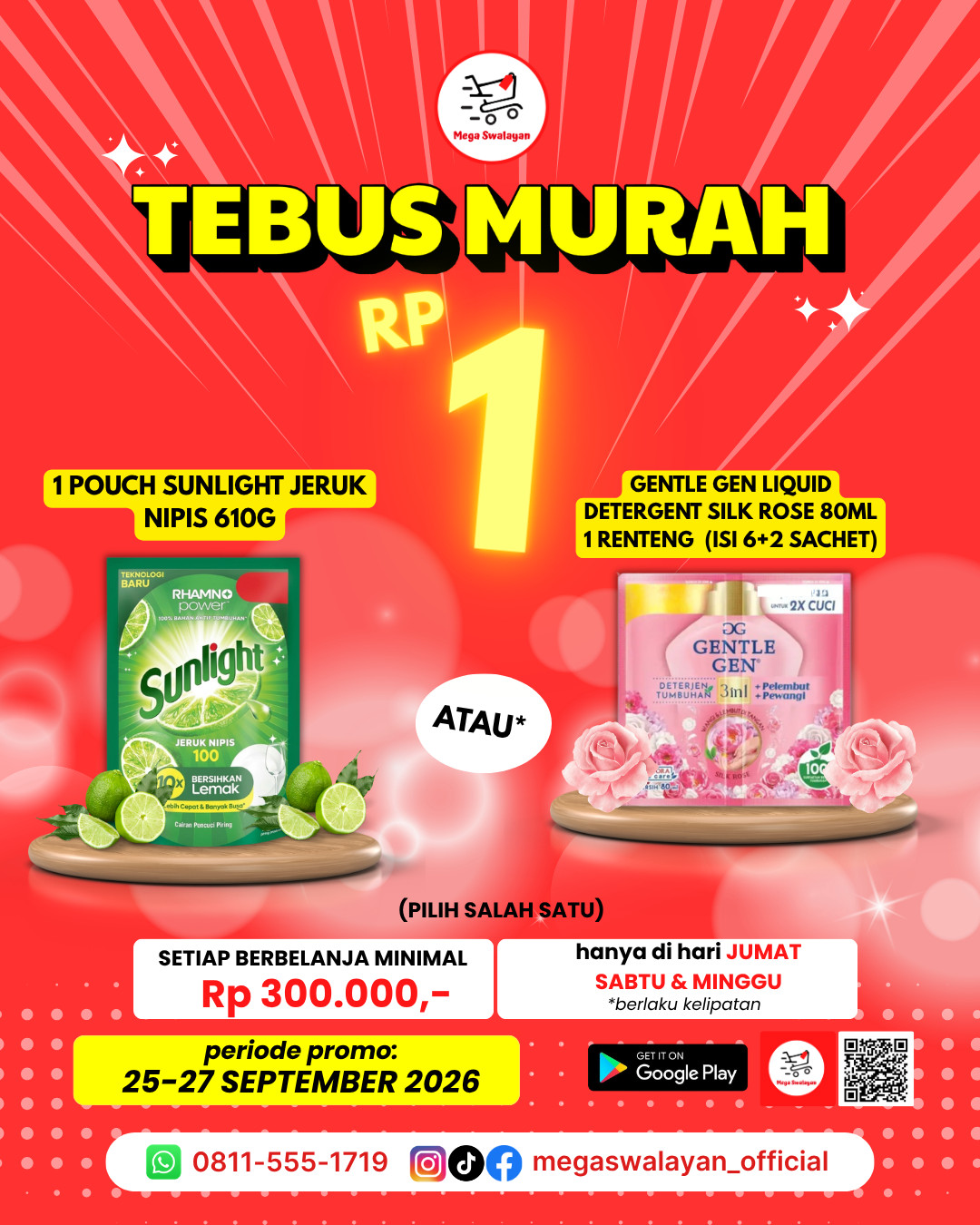 🎉Belanja 300RB bisa dapat GENTLE GEN LIQUID DETERGENT SILK ROSE 1 RENTENG (ISI 6+2 SACHET) atau SUNLIGHT JERUK NIPIS POUCH 610G seharga 1 Rupiah?!