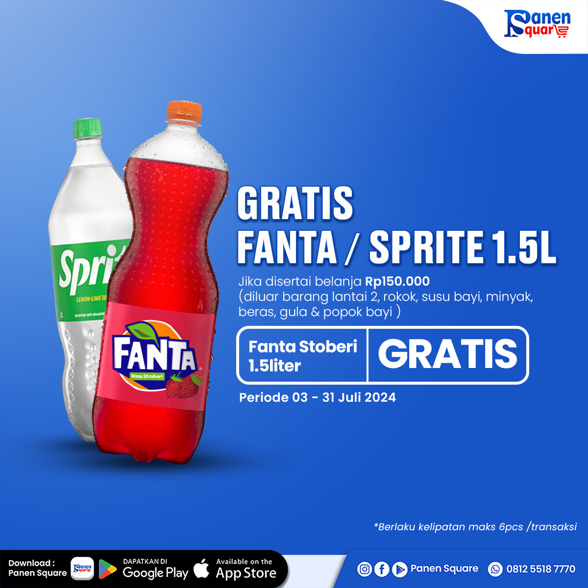 Gratis fanta strawberry / sprite 1.5liter