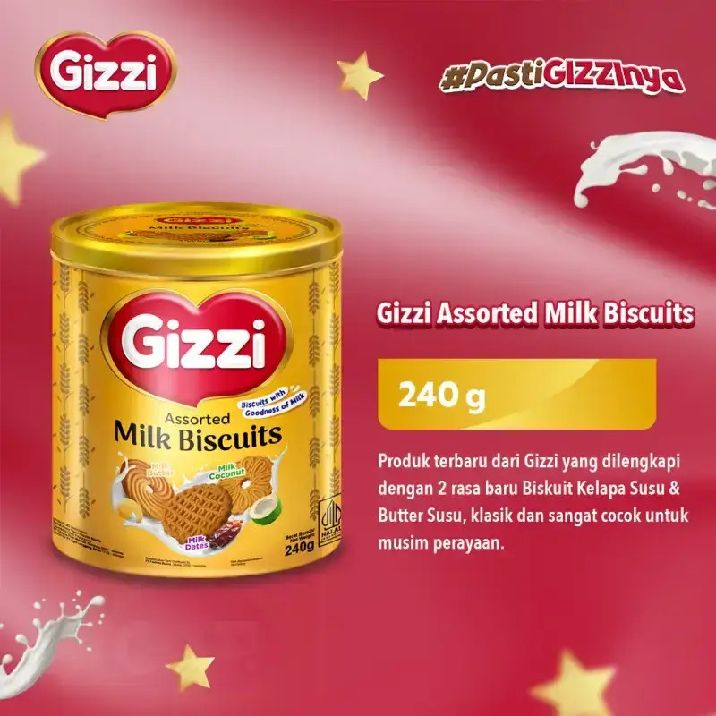 GIZZI MILK BISCUIT ASSORTED TIN 240 GR