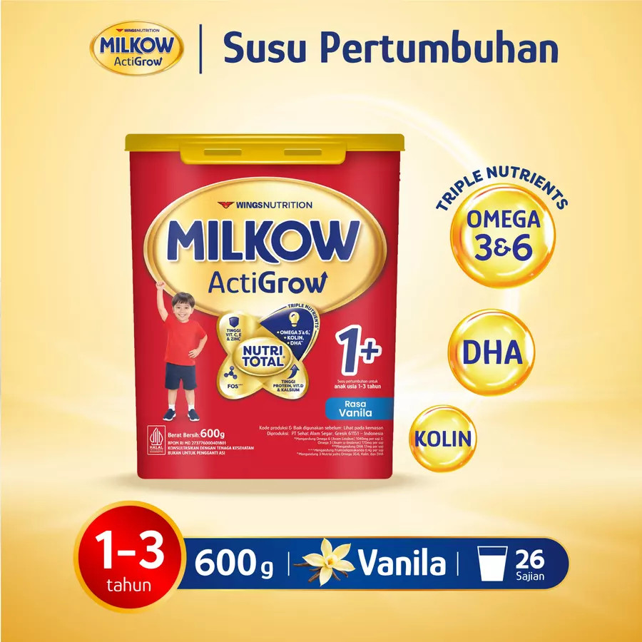 MILKOW ACTIGROW 1+ VANILLA TOPLES 600 GR