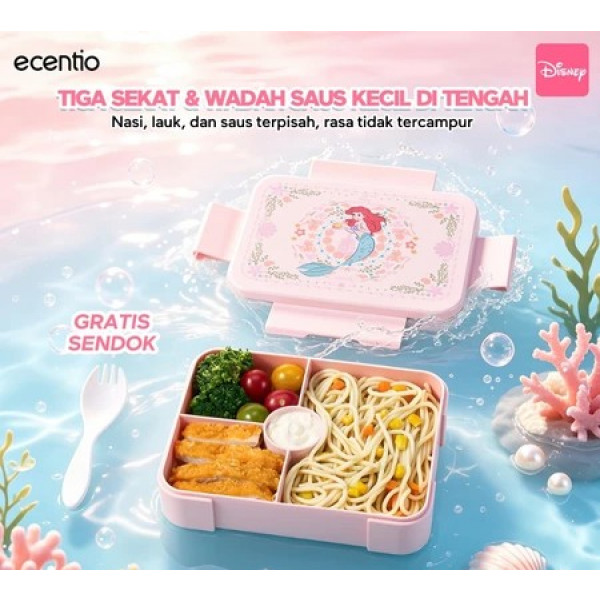ECENTIO 950 ML CHILDREN PLASTIC LUNCHBOX MERMAID ARIEL