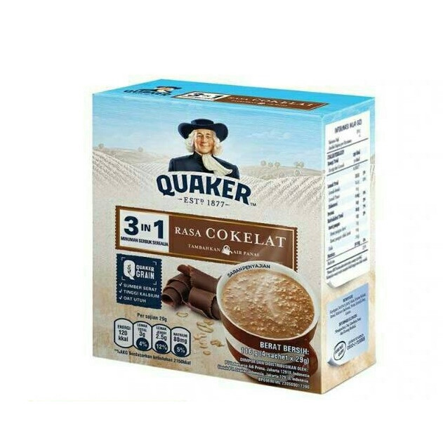 Minuman Quacker Reny Swalayanku - QUAKER 3 IN 1 RASA COKLAT 4`SX29 GR