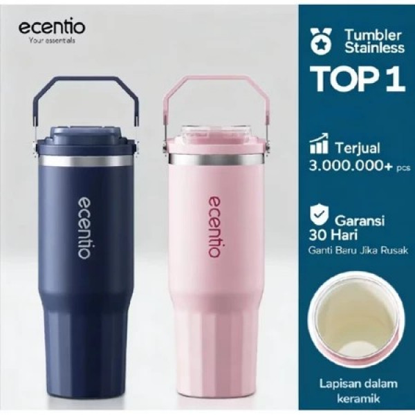 ECENTIO 900 ML LOOCKING LID CAR CUP WITH HANDLE PINK