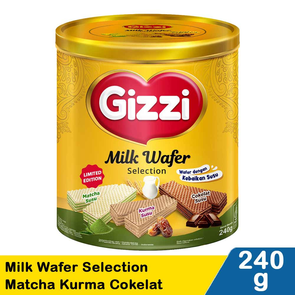 GIZZI MILK WAFER COKLAT KEJU MATCHA TIN 240 GR