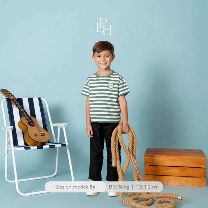 PALMERHAUS LITTLE SAILOR STRIPE T-SHIRT GREEN STRIPES 5Y