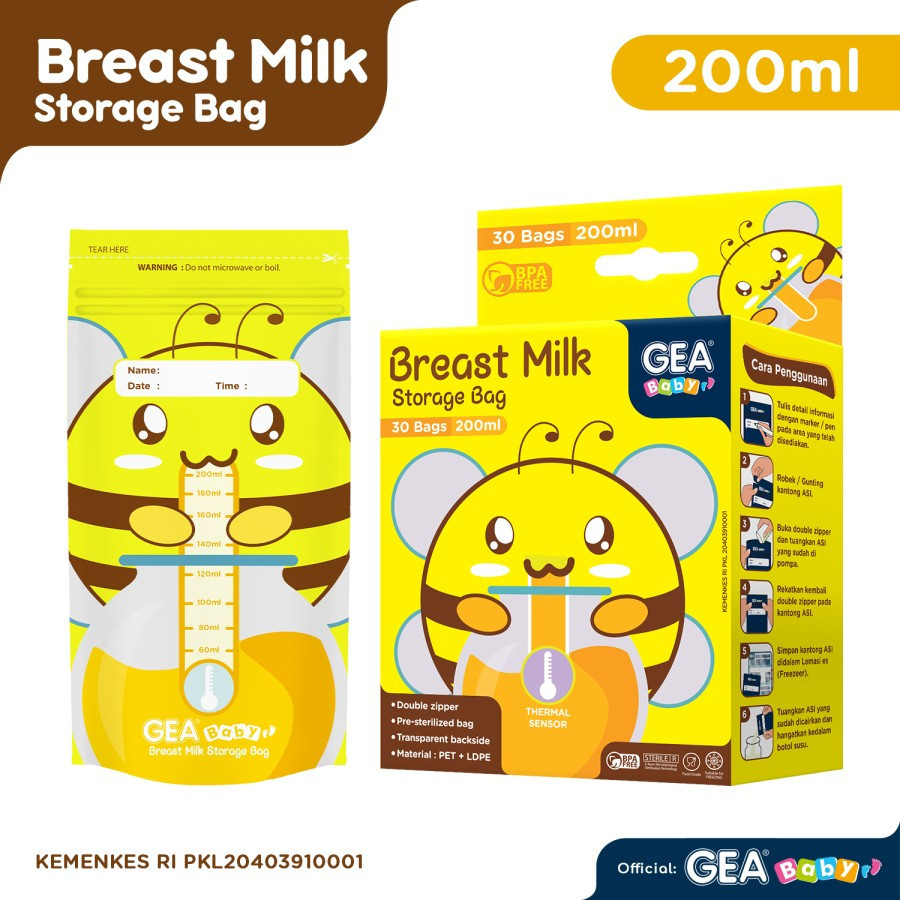 GEABABY BEE YELLOW BREAST MILK STORAGE BAG 200ML