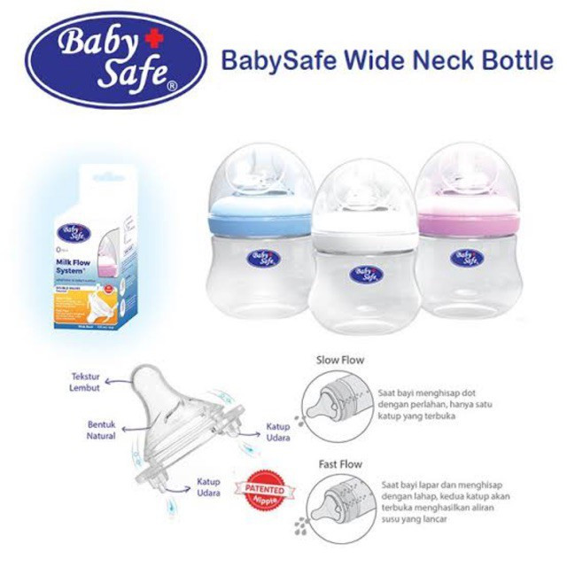 BABY SAFE WIDE NECK BOTTLE 125/150ML WN01B BLUE
