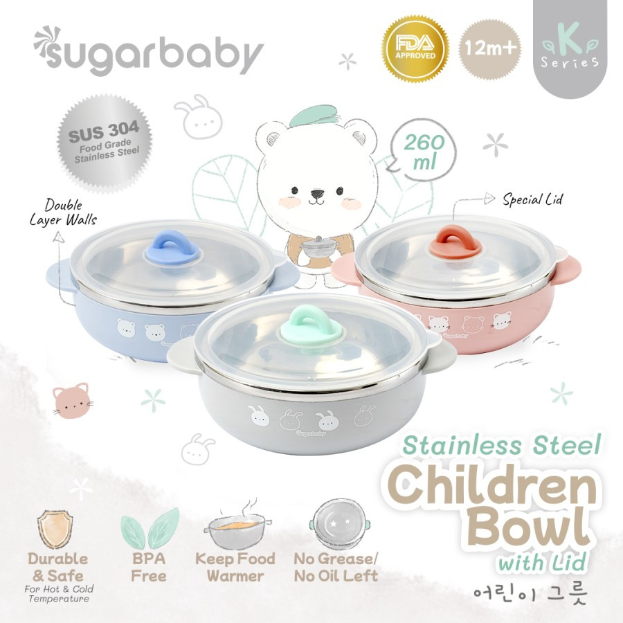 SUGAR BABY CHILDREN BOWL WITH LID-GREY