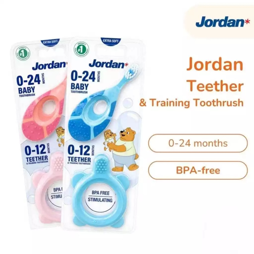 JORDAN STEP 0 TEETHER TRAINING TOOTHBRUSH + STEP 1 TOOTHBRUSH