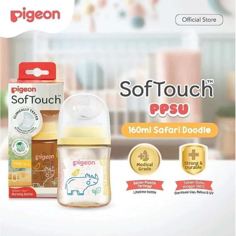 PIGEON SOFTOUCH BPP NURSING BOTTLE PPSU 160 SAFARI DOODLES