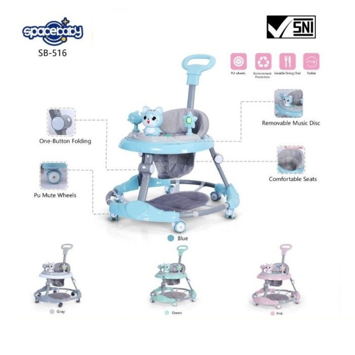 SPACEBABY WALKER SB-516 CAT STIR BLUE