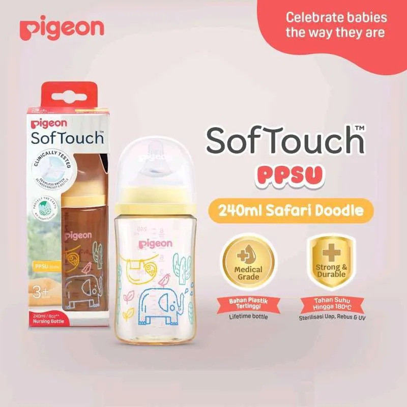 PIGEON SOFTOUCH BPP NURSING BOTTLE PPSU 240 SAFARI DOODLES