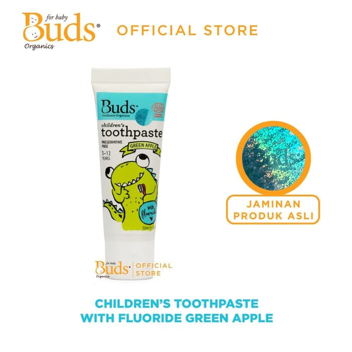 BUDS CHILDREN`S TOOTHPASTE FLOURIDE GREEN APPLE 3-12