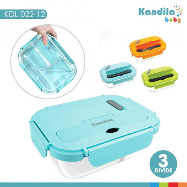 KANDILA BABY GLASS LUNCH BOX 3 DIVIDE LIME KDL022-12