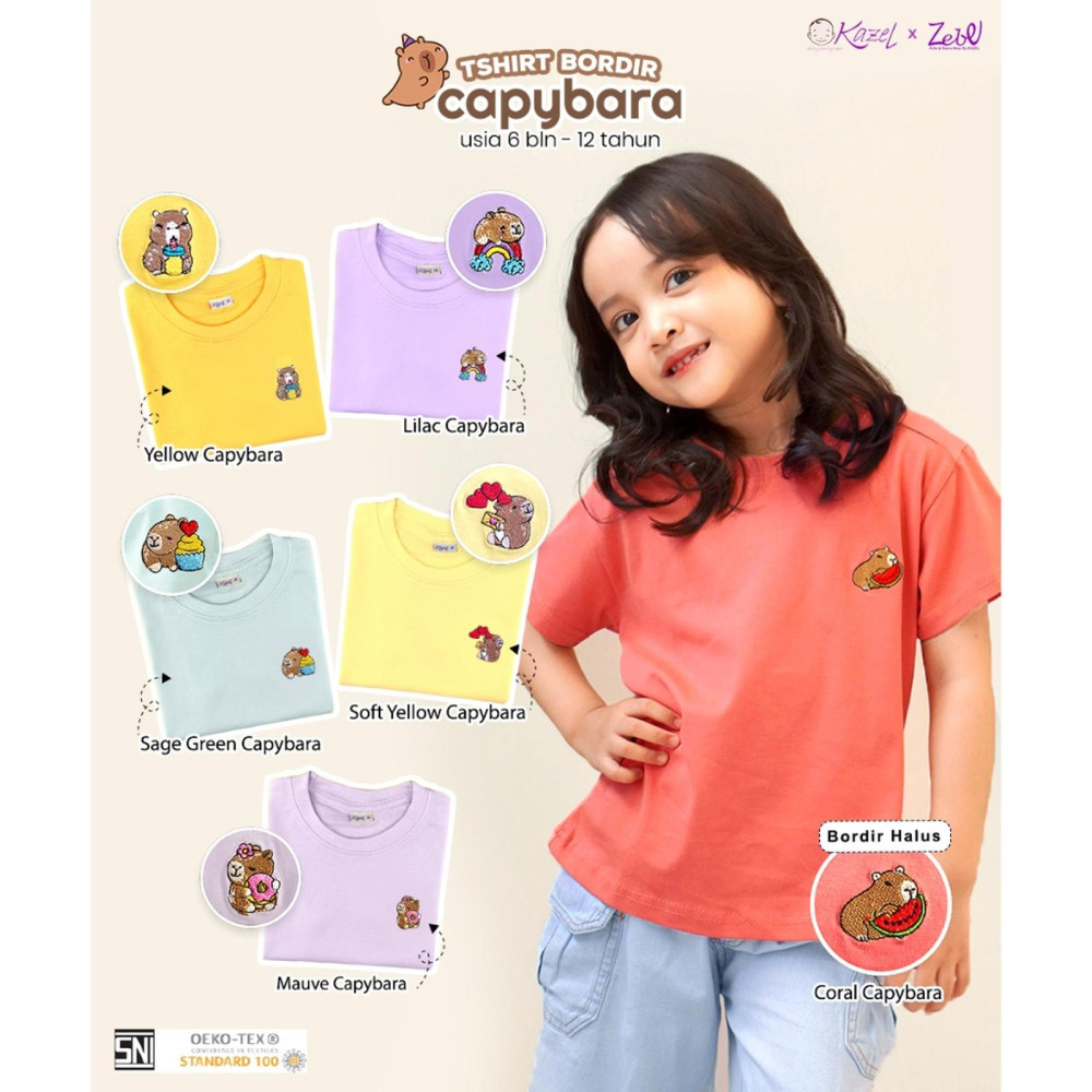KAZEL X ZEBE TSHIRT BORDIR GIRL SAGE GREEN CAPYBARA XXL