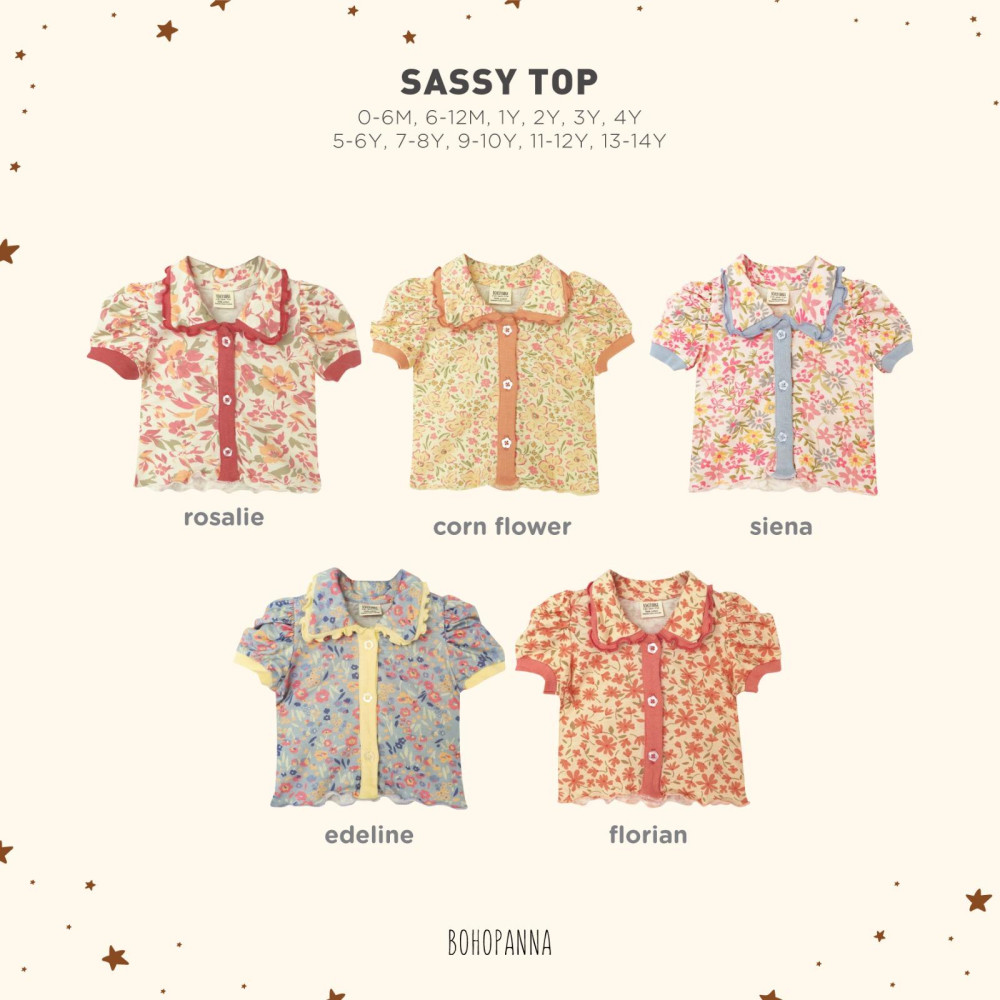 BOHO SASSY TOP CORN FLOWER 0-6M CORN FLOWER