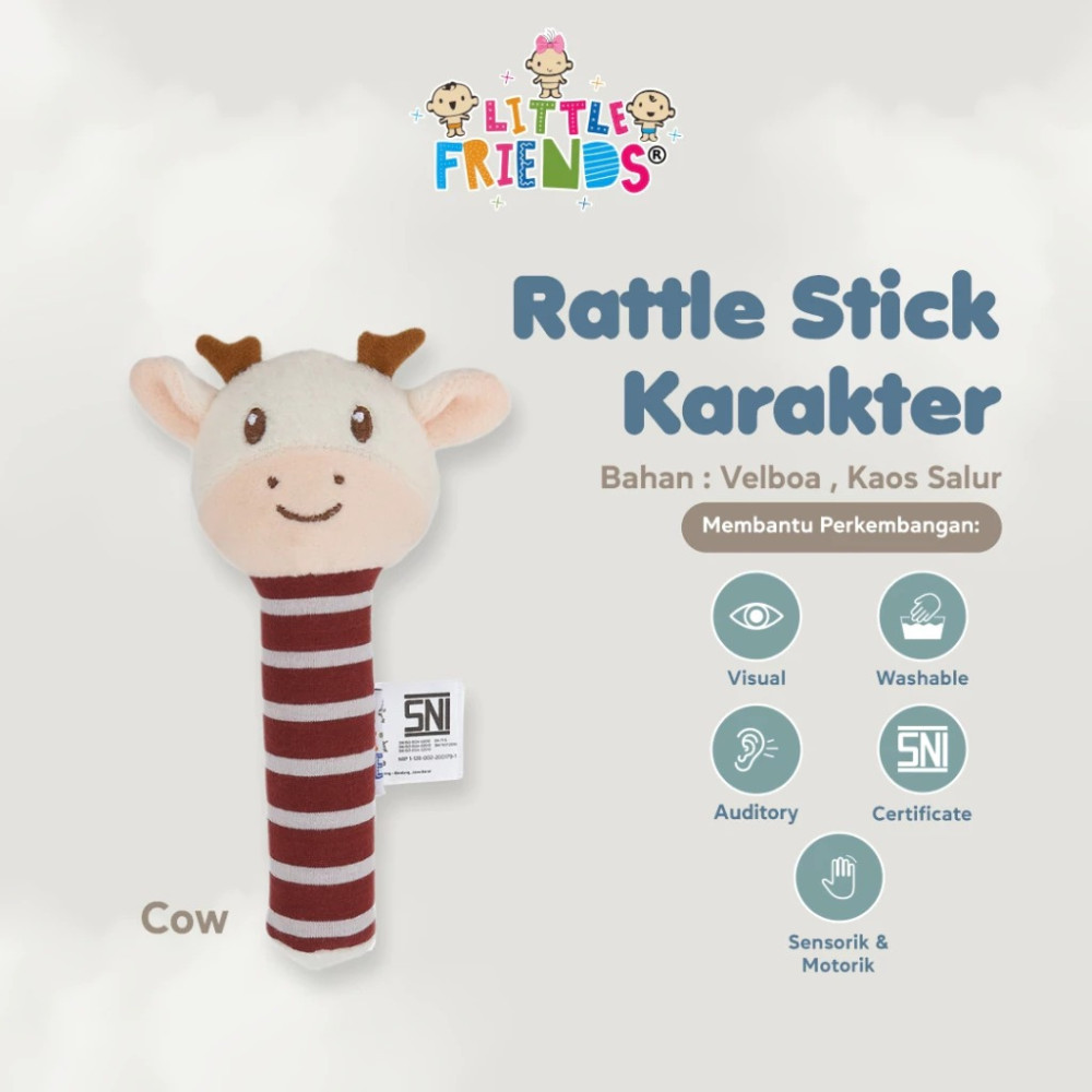 LITTLE FRIENDS RATTLE STICK COW CREAM LFR2242