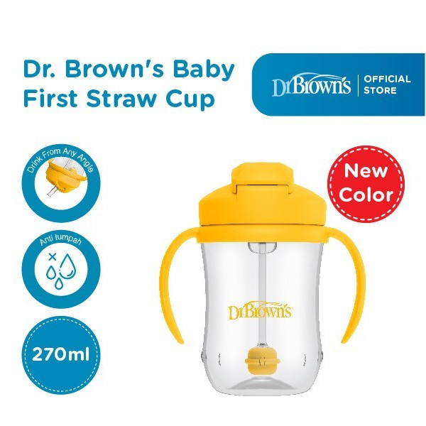 DR BROWN`S STRAW CUP W/ HANDLE YELLOW 270ML TC91106