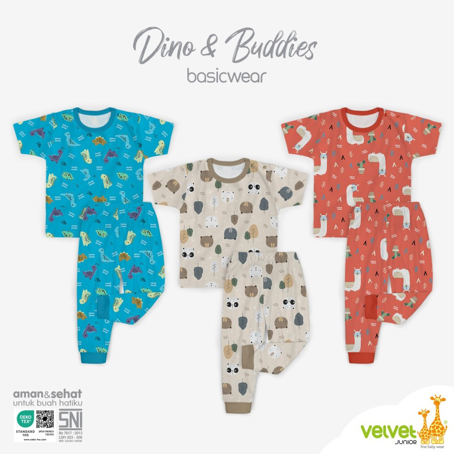 VELVET SET KP PDK+CLN PJG LB RIB 3PCS DINO & BUDDIES