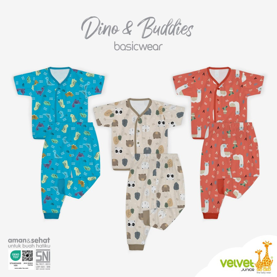 VELVET SET KT PDK+CLN PJG NB 3PCS DINO & BUDDIES