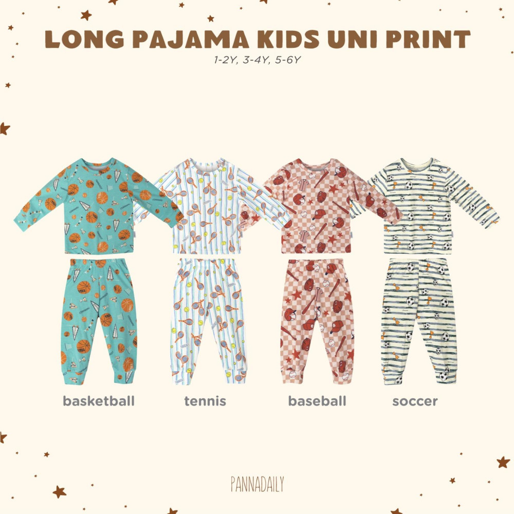 BOHOPANNA LONG PAJAMA KIDS PRINT TENNIS 5-6Y