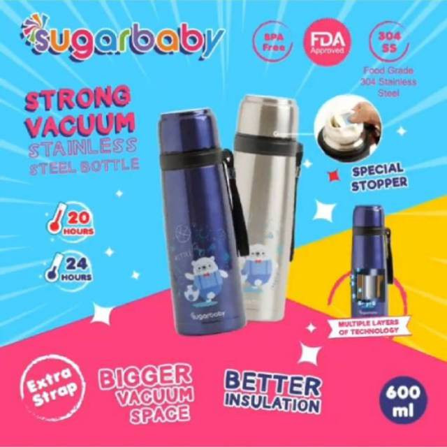 SUGAR BABY VACUUM STAINLESS STEEL BOTTLE DARK BLUE VSBST600DINO-DB01