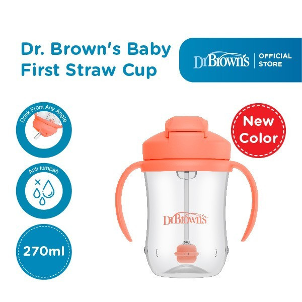 DR BROWN`S STRAW CUP W/ HANDLE CORAL 270ML TC91103