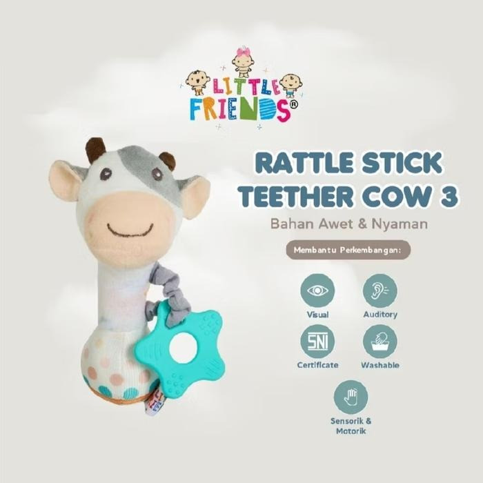 LITTLE FRIENDS RATTLE STICK TEETHER TIGER COW 3 LFR2243