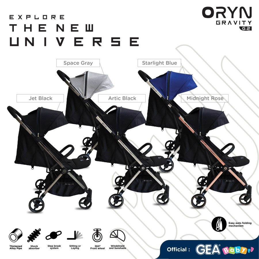 GEA BABY ORYN GRAVITY G2 STROLLER MIDNIGHT ROSE